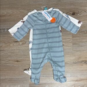 Carter's Teal Striped & Animal Print Footed One Piece Set